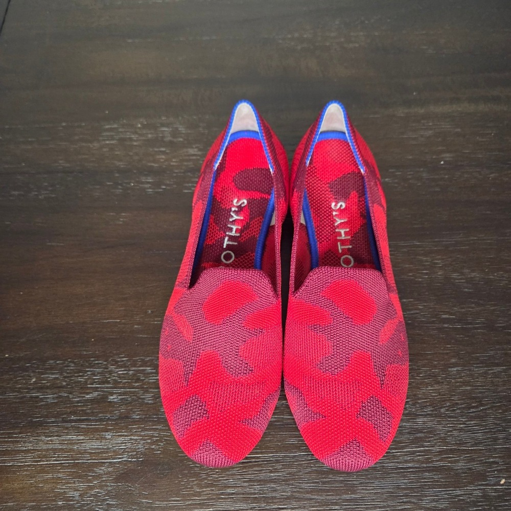 Rothy's The Loafer Womens 5.5 Red Abstract Knit Washable Comfort Flats - Picture 5 of 8